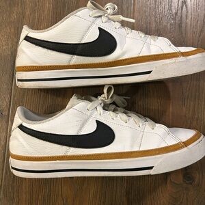 Nike Court Legacy White and Black Sneakers with Tan Accents